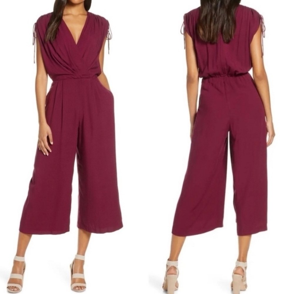 EUC Gal Meets Glam cropped burgandy jumpsuit